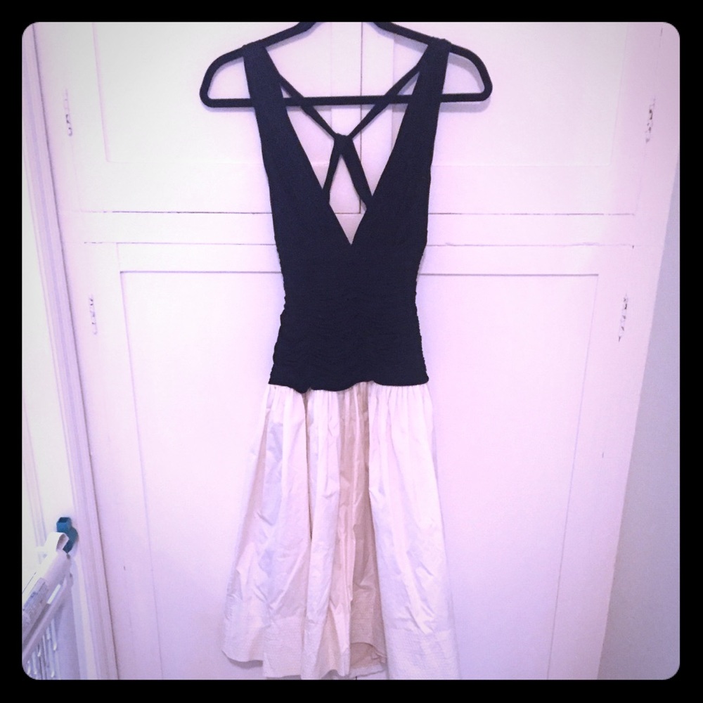 Black & white BCBGMAXAZRIA mid-length gown